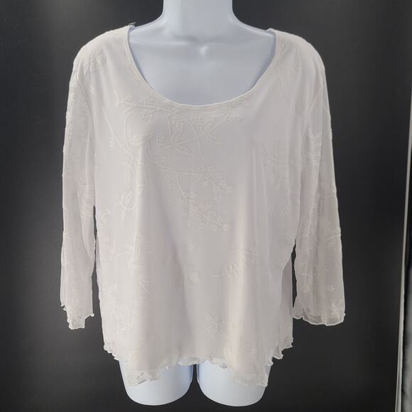 Pamela Stewart Tops - Pamela Stewart Vintage white floral overlay women's blouse Size XL Cottagecore